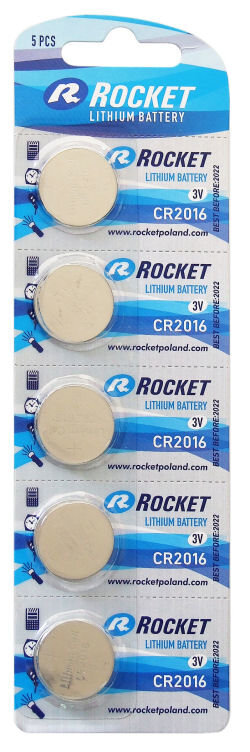 Rocket Lithium CR2016 -paristot, 5 kpl hinta ja tiedot | Paristot | hobbyhall.fi