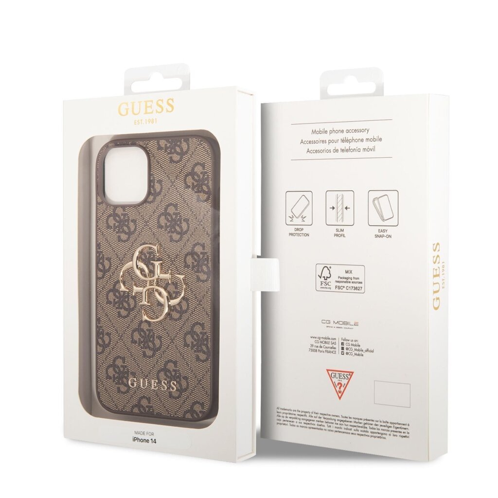 Guess PU 4G Metal Logo Case iPhone 14 Brown suojakuori hinta ja tiedot | Puhelimen kuoret ja kotelot | hobbyhall.fi