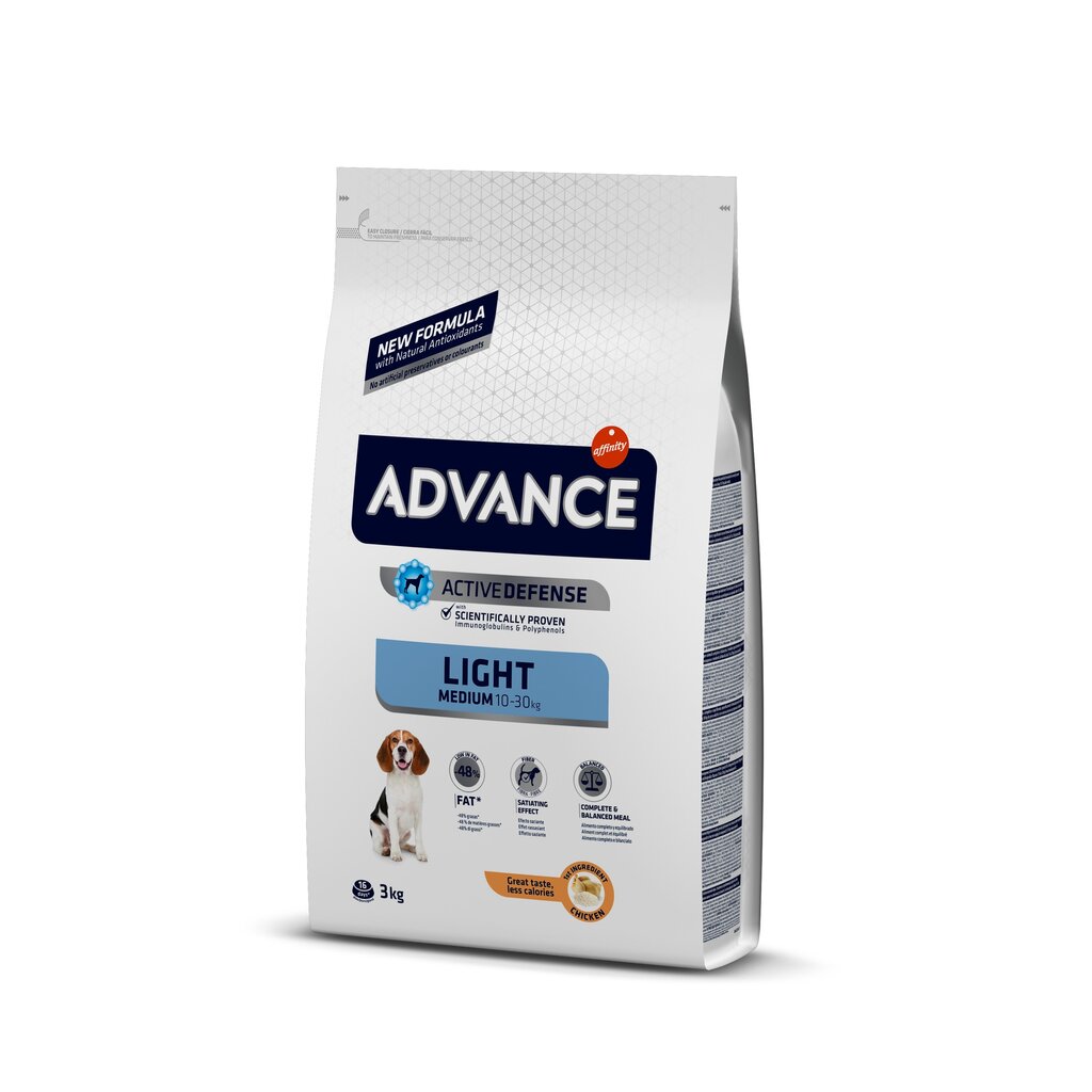 Advance Medium Light kuivaruoka ylipainoisille koirille, 3 kg hinta ja tiedot | Koiran kuivaruoka | hobbyhall.fi