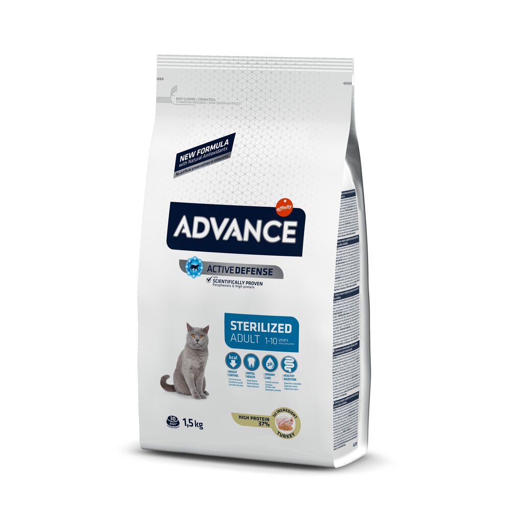 Advance Sterilized steriloiduille kissoille kalkkunan ja ohran kanssa, 1,5 kg hinta ja tiedot | Kissan kuivaruoka | hobbyhall.fi