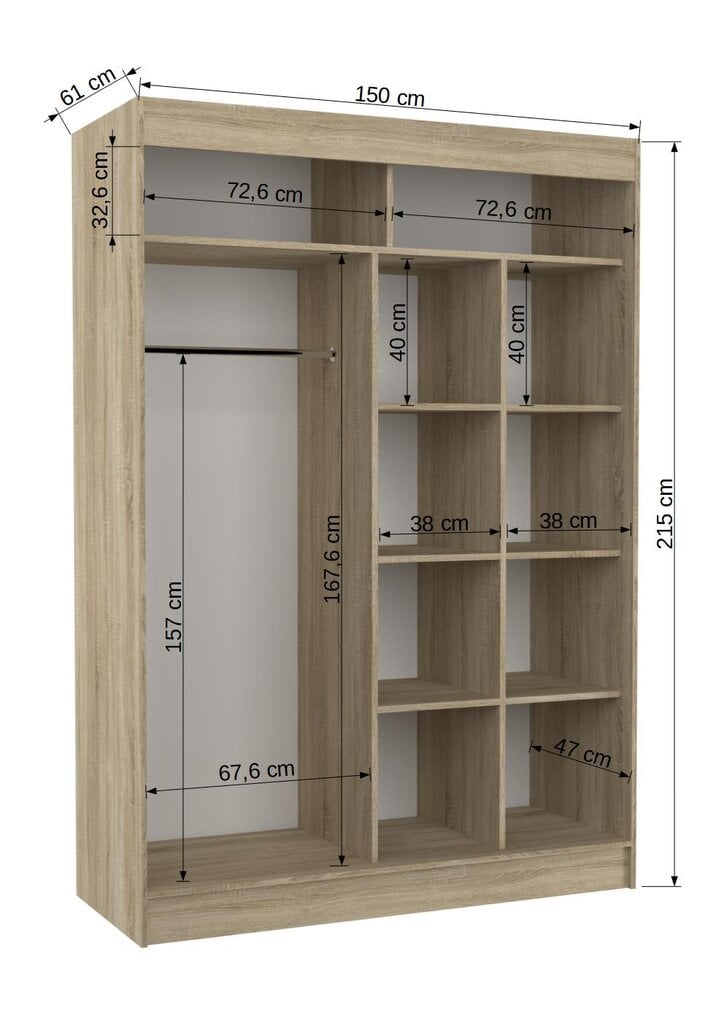 Vaatekaappi Adrk Furniture Gilton 150 cm, tammi hinta ja tiedot | Kaapit | hobbyhall.fi