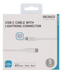 Deltaco IPLH-300M, USB C, Lightning, 0.25m hinta ja tiedot | Puhelinkaapelit | hobbyhall.fi