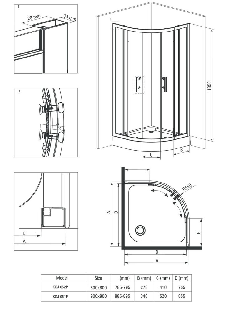 Puoliympyrän muotoinen suihkukaappi Deante Jasmin 80x80, 90x90 cm, kromi hinta ja tiedot | Suihkukaapit ja suihkunurkat | hobbyhall.fi