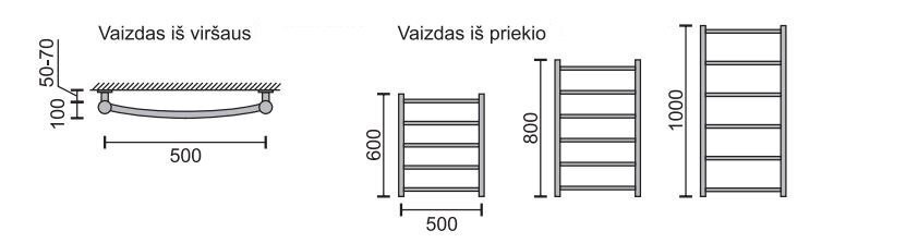 Pyyhekuivain Rosela R, 500x1000 mm, 590W hinta ja tiedot | Kylpyhuoneen patterit ja pyyhekuivaimet | hobbyhall.fi