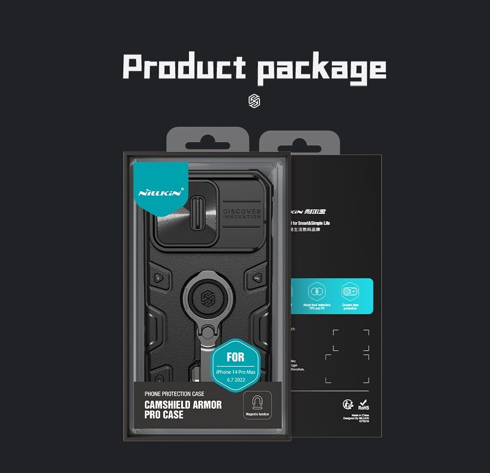 Nillkin CamShield Armor Pro Magnetic Hard Case iPhone 14 Pro Max musta hinta ja tiedot | Puhelimen kuoret ja kotelot | hobbyhall.fi