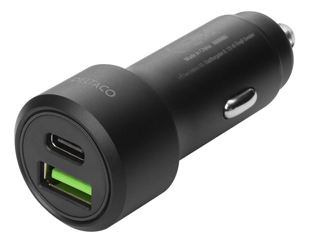 DELTACO USBC (CAR122), 1 x USB-C, 1 x USB-A, 1,5 A hinta ja tiedot | Puhelimen laturit | hobbyhall.fi