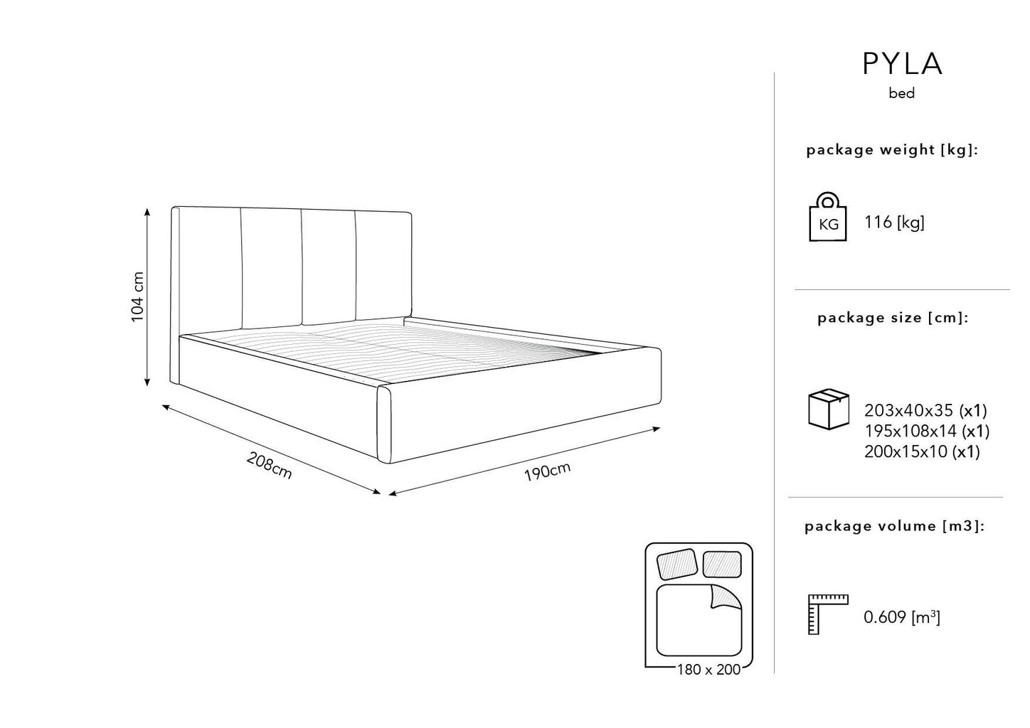 Sänky Micadoni Home Pyla, 180x200cm, tummanharmaa hinta ja tiedot | Sängyt | hobbyhall.fi