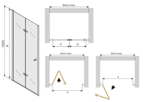 Suihkuovet Mexen Lima 70,80,90,100x190 cm, kultainen hinta ja tiedot | Suihkuseinät ja -ovet | hobbyhall.fi