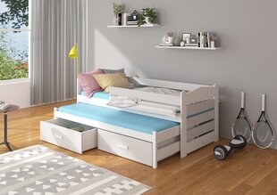 Adrk Furniture Tiarro Lastensänky 90x200 cm sivusuojalla valkoinen/ruskea hinta ja tiedot | Lastensängyt | hobbyhall.fi