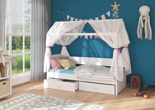 Sänky ADRK Furniture Otello 90x200 cm katoksella, valkoinen/vaaleanpunainen hinta ja tiedot | Lastensängyt | hobbyhall.fi