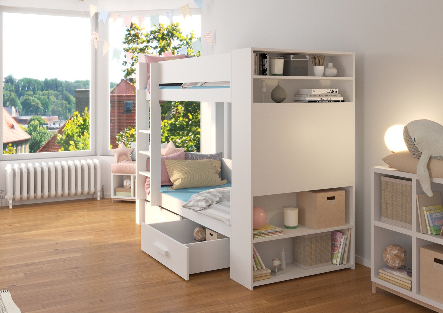 ADRK Furniture Garet-kerrossänky, 90 x 200 cm, valkoinen/harmaa hinta ja tiedot | Lastensängyt | hobbyhall.fi
