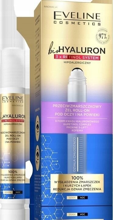 Ryppyjä ehkäisevä silmänympärysseerumi Eveline BioHyaluron Anti Wrinkle Eye Gel 3x Retinol, 15 ml hinta ja tiedot | Silmänympärysvoiteet ja seerumit | hobbyhall.fi