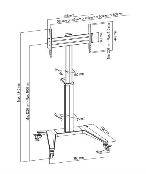 Deltaco ARM-0452, Vesa 200x200 - 600x400, 37-70" hinta ja tiedot | TV-seinätelineet | hobbyhall.fi