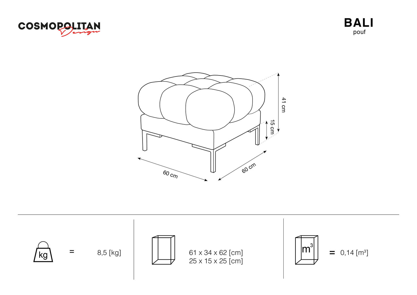 Rahi Cosmopolitan Design Bali, vaaleanpunainen/kullanvärinen hinta ja tiedot | Säkkituolit, rahit ja penkit | hobbyhall.fi