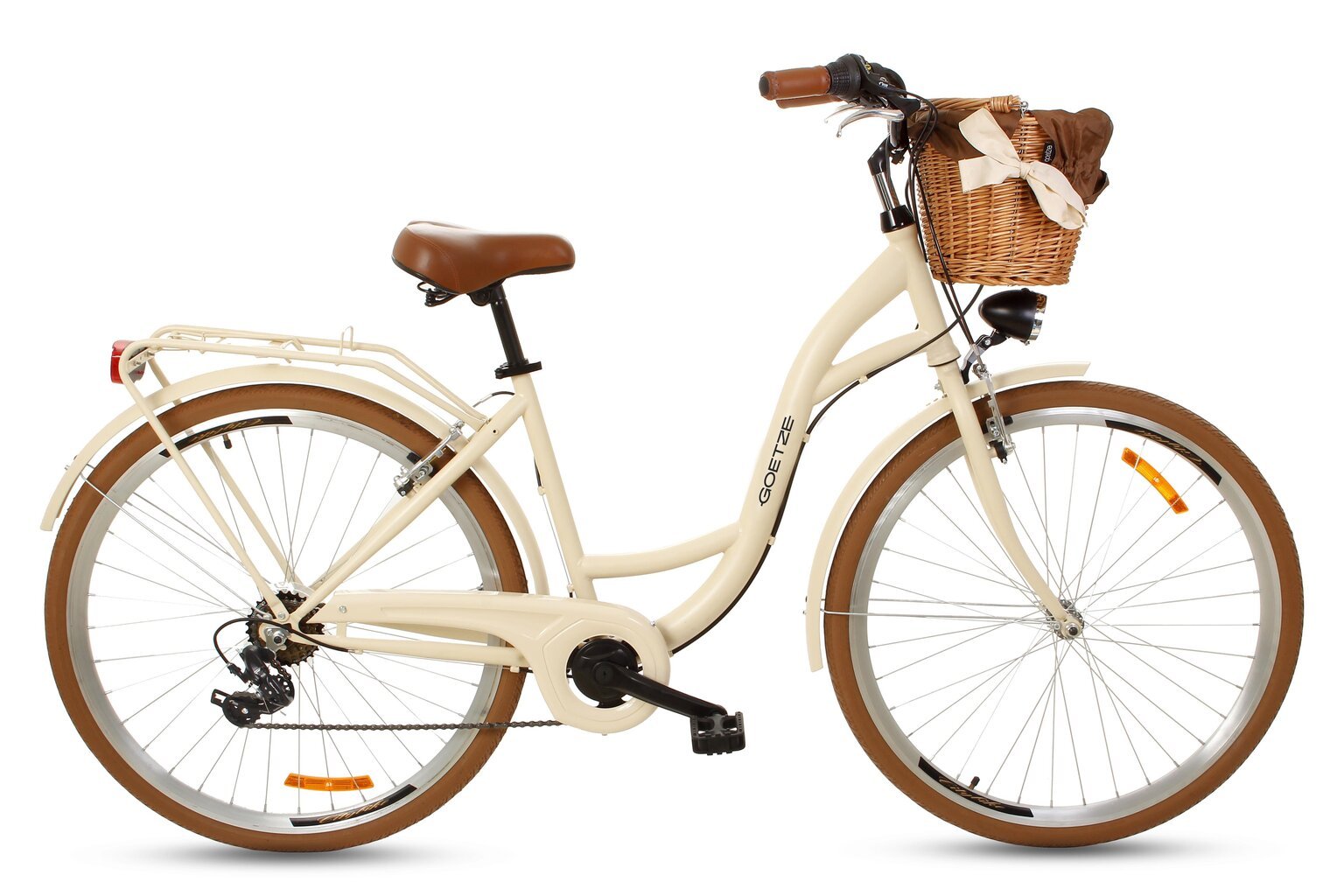 Goetze 28 6SP -polkupyörä ja kori sisältöineen, kerma/ruskea hinta ja tiedot | Polkupyörät | hobbyhall.fi