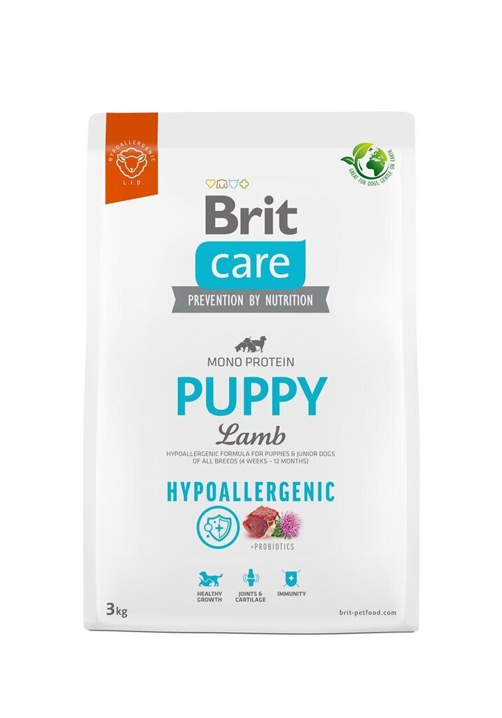 Brit Care Hypoallergenic kuivaruoka nuorille pennuille, lammasta ja riisiä, 3 kg (uusi pakkaus) hinta ja tiedot | Koiran kuivaruoka | hobbyhall.fi