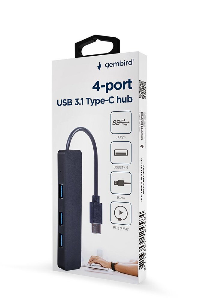 Adapteris Gembird UHB-CM-U3P4-01, USB 3.1 (Gen 1), Type-C hinta ja tiedot | Adapterit | hobbyhall.fi