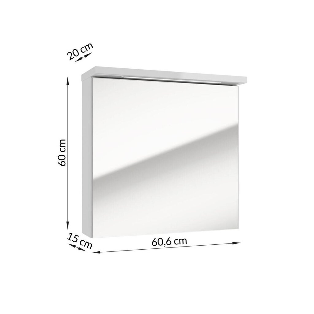 Kylpyhuonekaappi peilillä Sensea Storm 60 1D, valkoinen hinta ja tiedot | Kylpyhuonekaapit | hobbyhall.fi