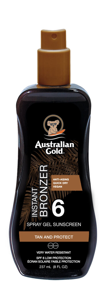 Spray aurinkorasva ja itseruskettava Australian Gold SPF 6 tai bronzer, 237 ml hinta ja tiedot | Aurinkovoiteet | hobbyhall.fi