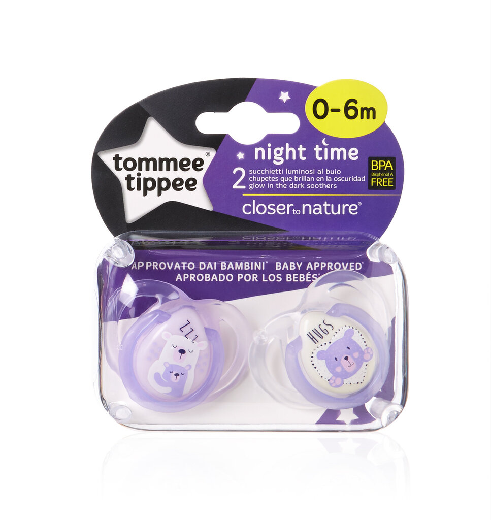 Tutti Assorted Tommee Tippee, silikoni, Night Style 0-6 m, 2 kpl hinta ja tiedot | Tutit | hobbyhall.fi