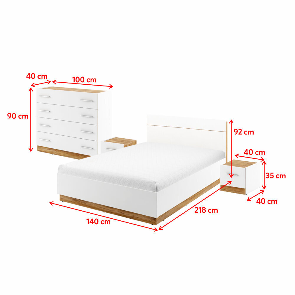 Selsey Montroy 140 cm x 200 cm, valkoisen värinen makuuhuoneen setti hinta ja tiedot | Vaatekaapit | hobbyhall.fi