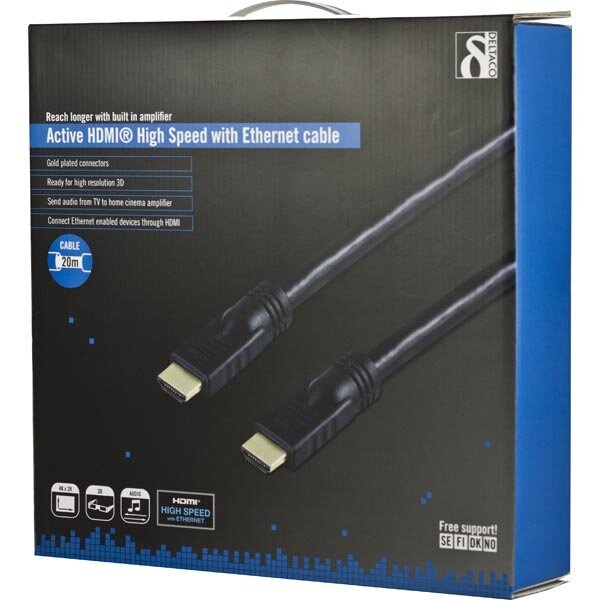 Deltaco HDMI-1200, HDMI, 20 metrin pituinen kaapeli hinta ja tiedot | Kaapelit ja adapterit | hobbyhall.fi