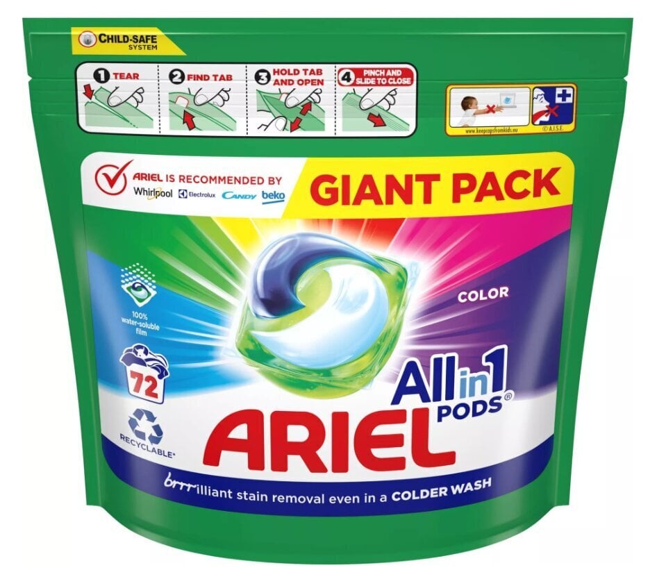 Ariel All-in-1 PODS Colour pesukapseli, 72 pesukertaa hinta ja tiedot | Pyykinpesuaineet | hobbyhall.fi