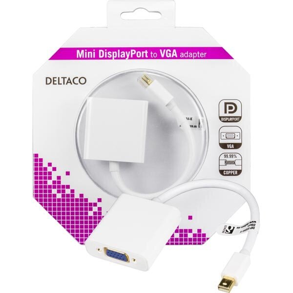 Deltaco DP-VGA4-K, Mini DisplayPort, VGA, 0.18 metrin pituinen hinta ja tiedot | Kaapelit ja adapterit | hobbyhall.fi