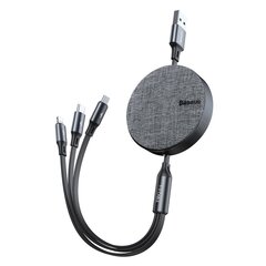 Baseus Fabric sisäänvedettävä USB - micro USB / Lightning / USB-C kaapeli 3.5A 1.2M harmaa (CAMLT-BYG1) hinta ja tiedot | Puhelinkaapelit | hobbyhall.fi