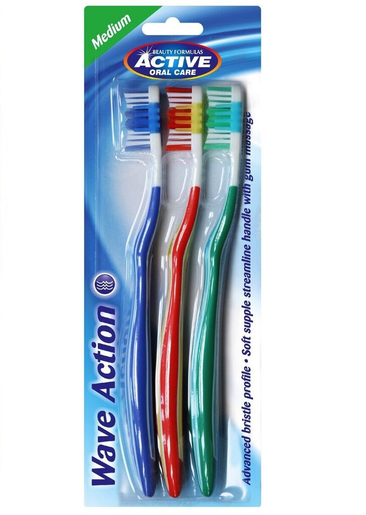 Active oral Care Wave Action Medium keskikovat hammasharjat, 3 kpl hinta ja tiedot | Suuhygienia | hobbyhall.fi