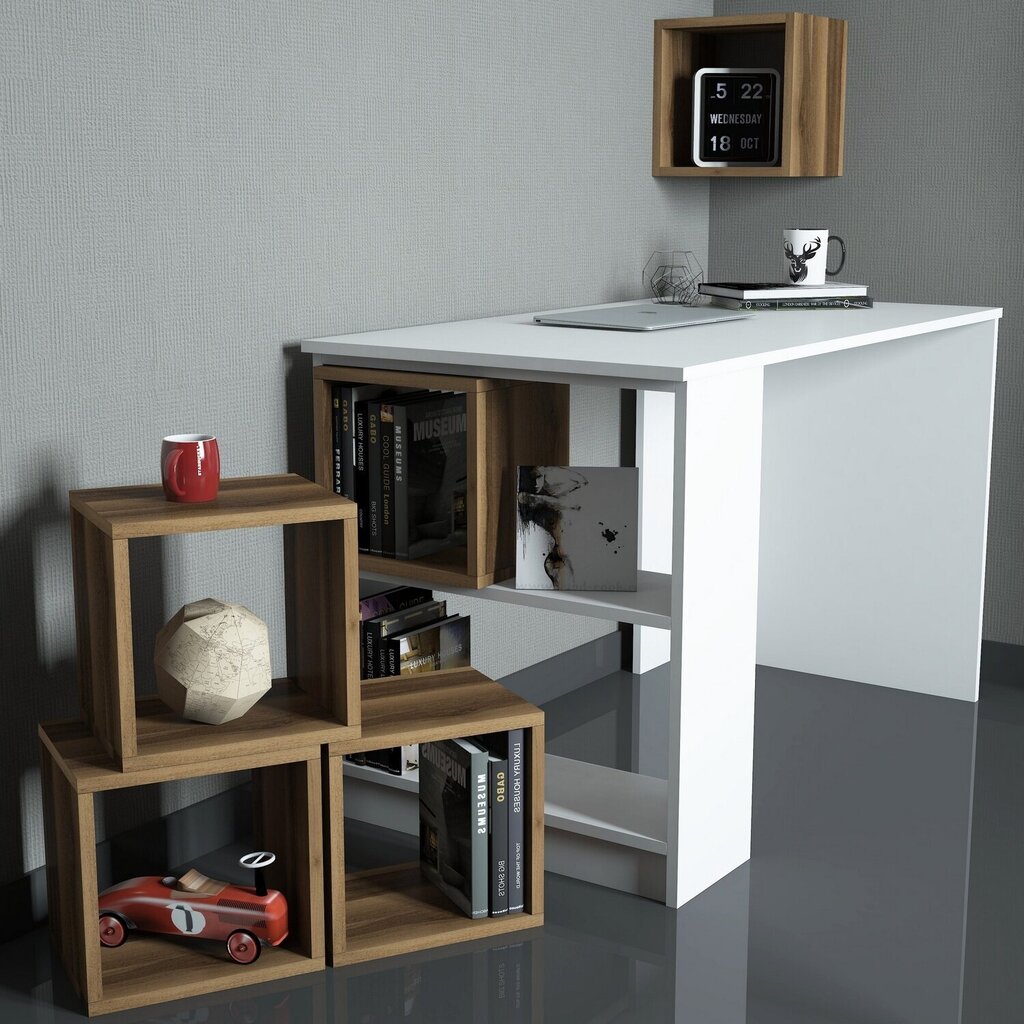 Työpöytä hyllyllä Kalune Design 845 (II), valkoinen/ruskea hinta ja tiedot | Tietokonepöydät ja työpöydät | hobbyhall.fi