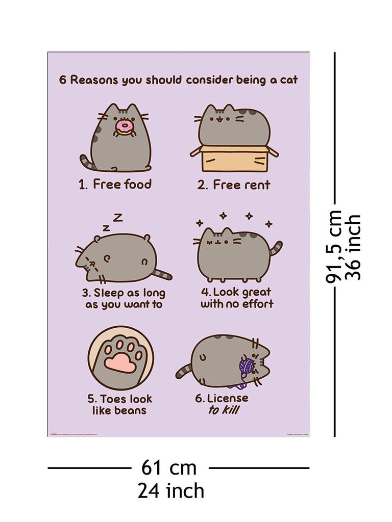 Pusheen Reasons to be a Cat - juliste 61 x 91,5 cm hinta ja tiedot | Taulut | hobbyhall.fi