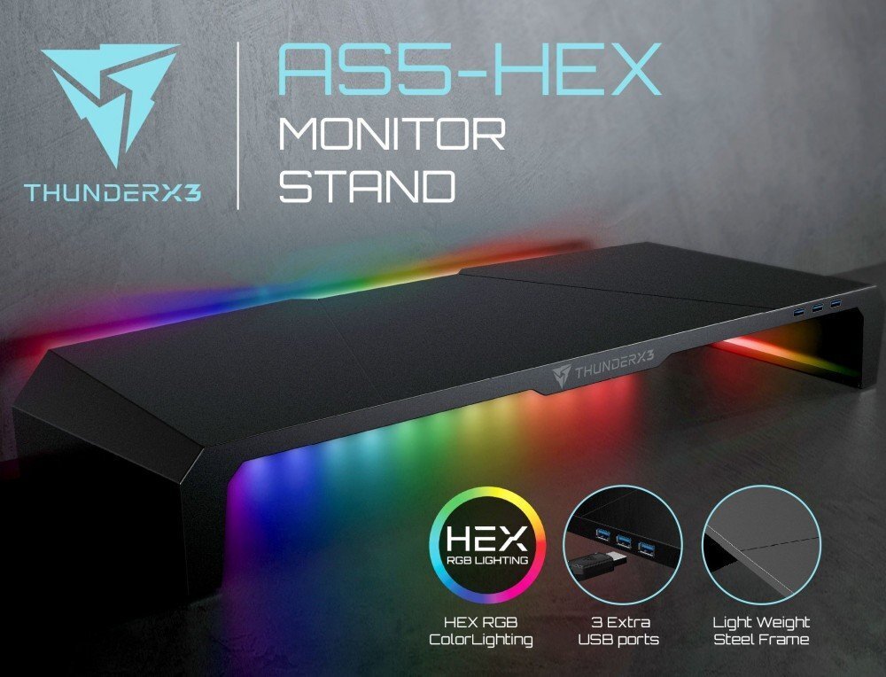 Monitoriteline ThunderX3 AS5 Hex RGB / 3 x USB 3.0 / IR-kaukosäädin / IR-kaukosäädin hinta ja tiedot | Kannettavien tietokoneiden lisätarvikkeet | hobbyhall.fi