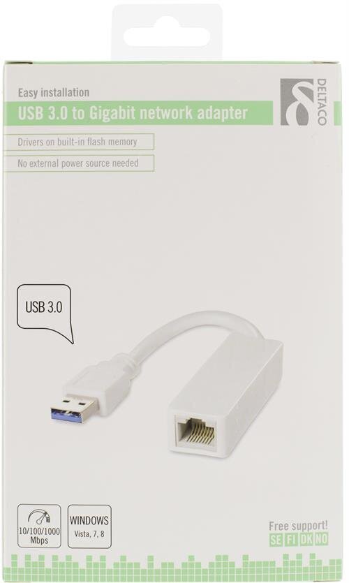 Deltaco USB3-GIGA4, USB 3.0, RJ45 hinta ja tiedot | Kaapelit ja adapterit | hobbyhall.fi