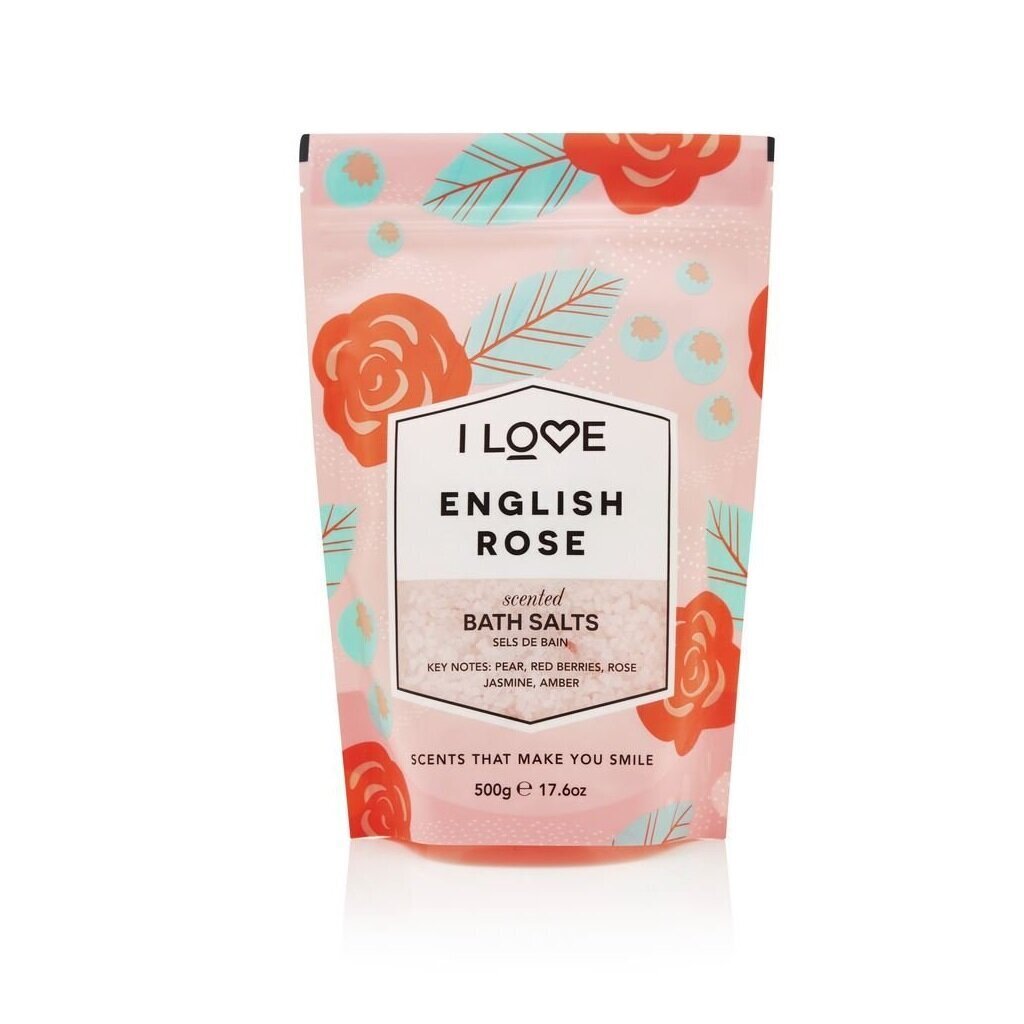 Rauhoittava ja rentouttava kylpysuola English Rose I Love Scented Bath Salts, 500g hinta ja tiedot | Suihkusaippuat ja suihkugeelit | hobbyhall.fi