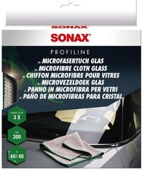 SONAX mikrokuituliinat lasinpuhdistukseen, 3 kpl hinta ja tiedot | Auton puhdistusliinat ja -tarvikkeet | hobbyhall.fi