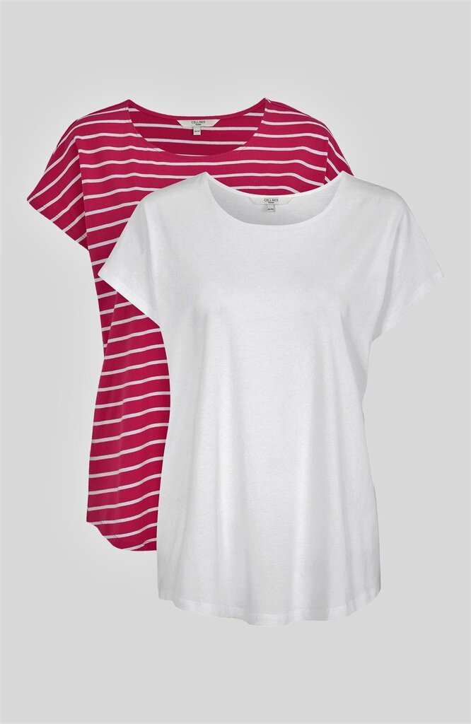 Cellbes naisten T-paita ALMA 2 pk, kirkkaan pinkki raidallinen-valkoinen hinta ja tiedot | Naisten T-paidat | hobbyhall.fi