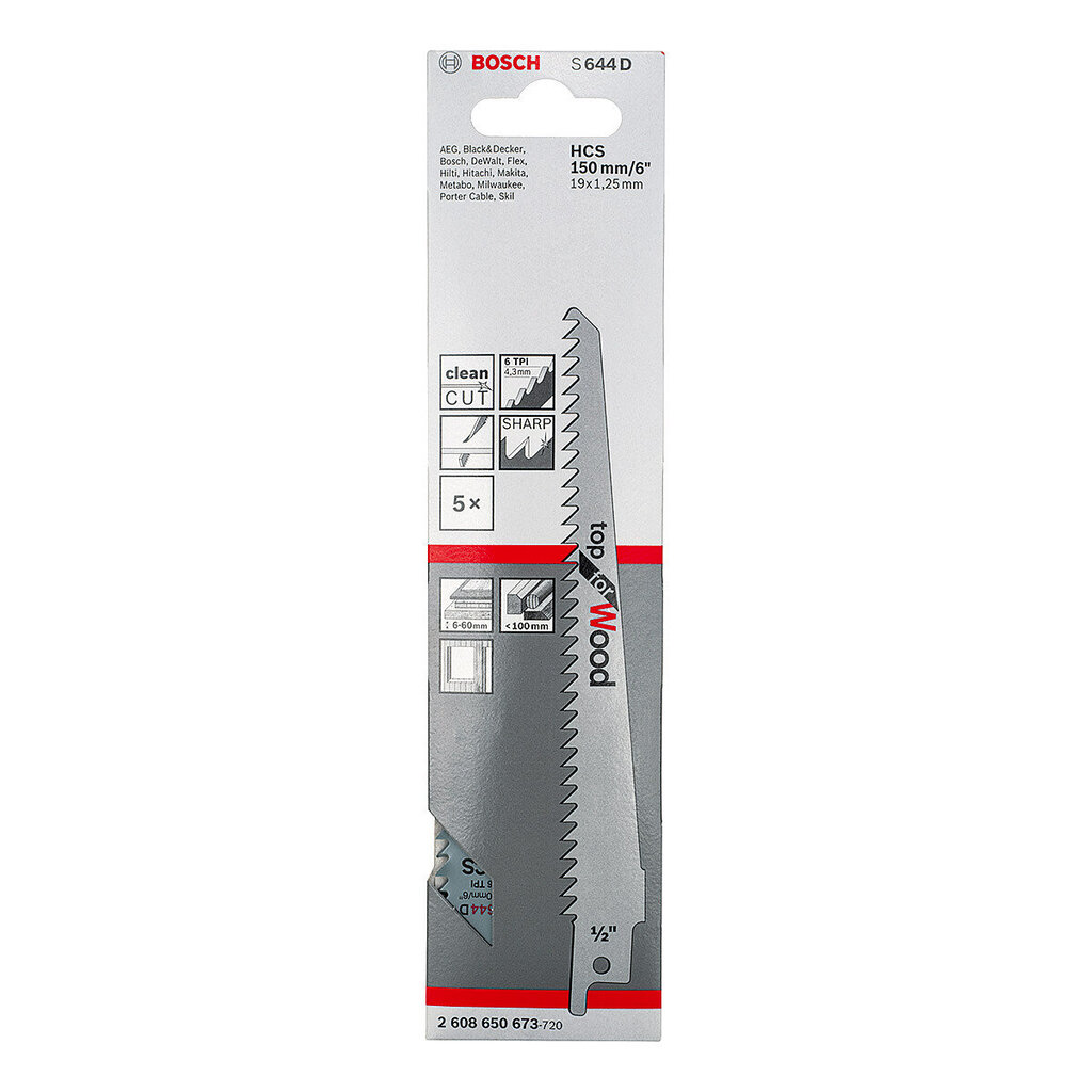 Bosch Top for Wood Pistosahanterät 150 mm x 19 mm x 1,25 mm S644D, 5 kpl (2608650673) hinta ja tiedot | Sahat ja sirkkelit | hobbyhall.fi