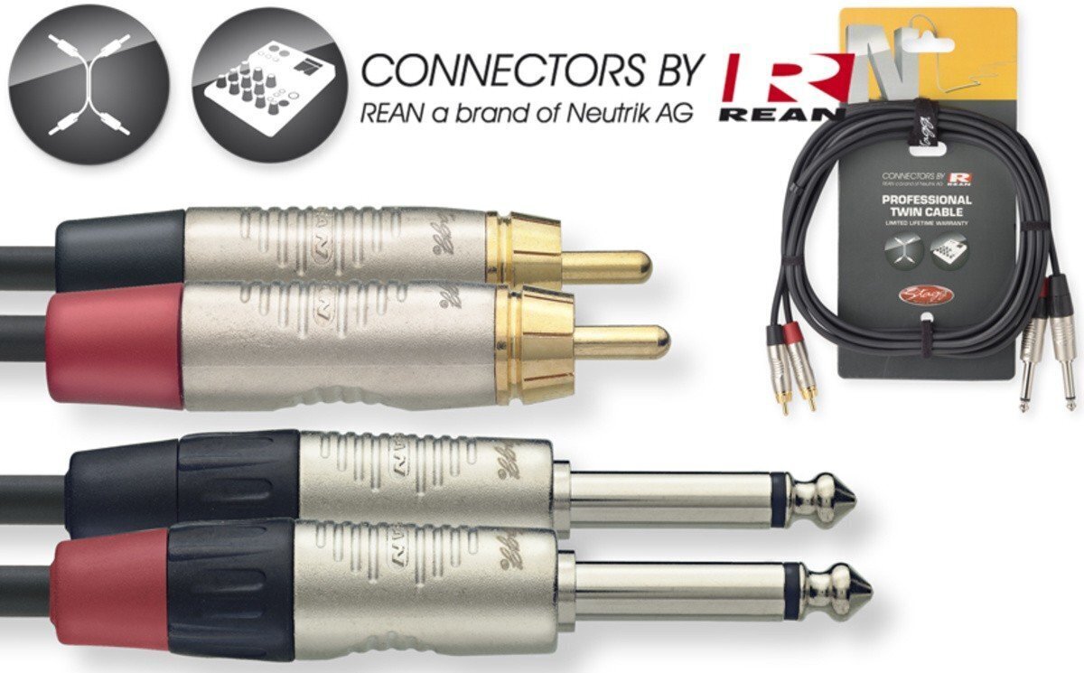 Äänikaapeli Stagg REAN 2 x 6.3mm Jack TS - 2 x RCA 3m. hinta ja tiedot | Kaapelit ja adapterit | hobbyhall.fi