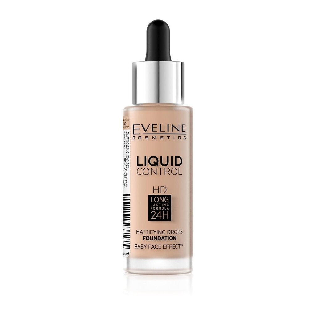 Eveline Liquid Control HD Mattifying Drops Foundation 32 ml, 040 Lämmin beige, mattameikkivoide hinta ja tiedot | Meikkivoiteet ja puuterit | hobbyhall.fi