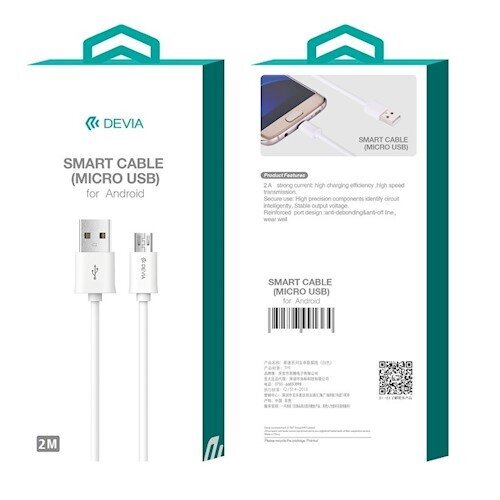 Devia Smart (mikro-USB | 2 m) johto, valkoisen värinen hinta ja tiedot | Puhelinkaapelit | hobbyhall.fi