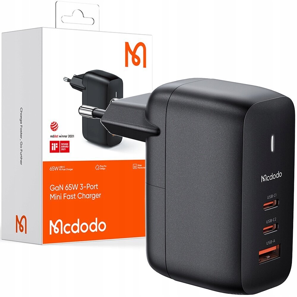 Kannettavan tietokoneen laturi, matkapuhelimen laturi, Mcdodo GaN 3.0 nopea lataus, USB-C PD USB-A 65W CH-0291 hinta ja tiedot | Auton akkulaturit | hobbyhall.fi