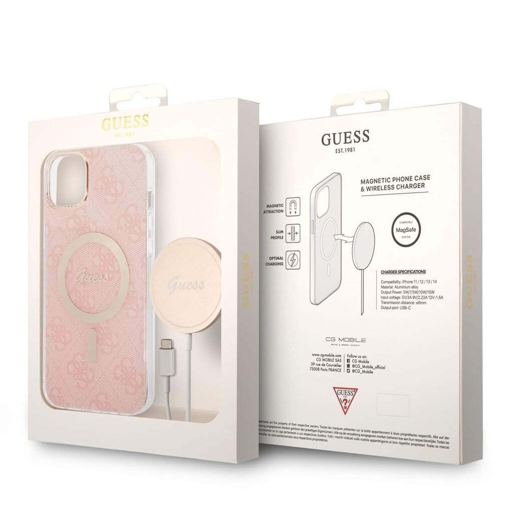 Guess 4G MagSafe-yhteensopiva kotelo + langaton laturi iPhone 14 Plus -puhelimelle Vaaleanpunainen hinta ja tiedot | Puhelimen kuoret ja kotelot | hobbyhall.fi