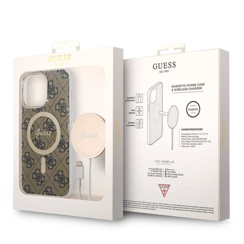 Guess 4G MagSafe yhteensopiva kotelo + langaton laturi iPhone 14 Pro Maxille Ruskea hinta ja tiedot | Puhelimen kuoret ja kotelot | hobbyhall.fi