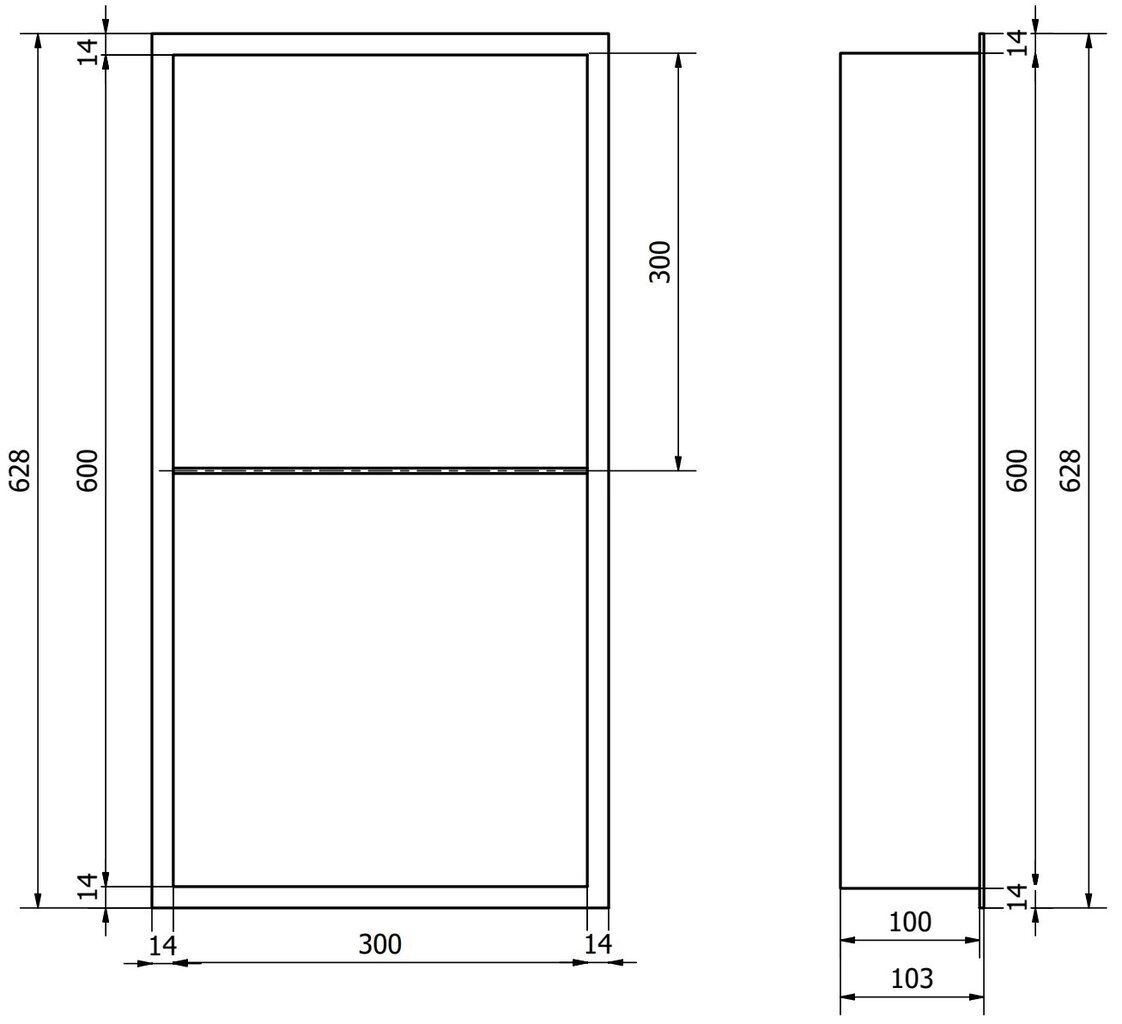 Mexen X-Wall-R upotettava seinähylly 2l, 60x30 cm, Inox hinta ja tiedot | Kylpyhuoneen sisustus | hobbyhall.fi