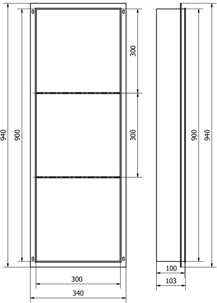 Mexen X-Wall-NR upotettava seinähylly 3l, 90x30 cm, Inox hinta ja tiedot | Kylpyhuoneen sisustus | hobbyhall.fi