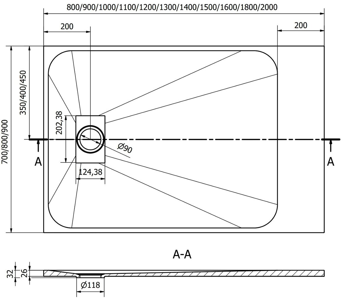 Suihkuallas Mexen Hugo SMC, suorakulmainen, musta, 80,90,110 x 70 cm hinta ja tiedot | Suihkualtaat | hobbyhall.fi