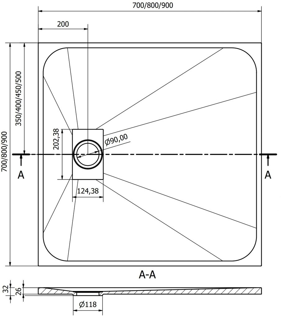 Neliönmuotoinen suihkuallas Mexen Hugo SMC -sifonilla, valkoinen, 70x70/80x80/90x90 cm hinta ja tiedot | Suihkualtaat | hobbyhall.fi