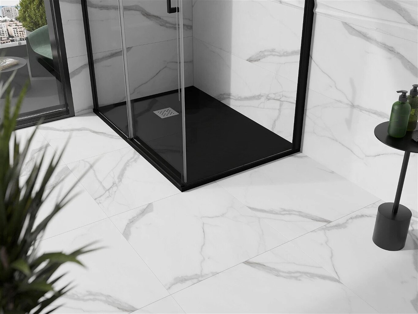 Suorakaiteen muotoinen suihkuallas Mexen Stone+ -sifonilla, musta, 130x70,80,90 cm hinta ja tiedot | Suihkualtaat | hobbyhall.fi