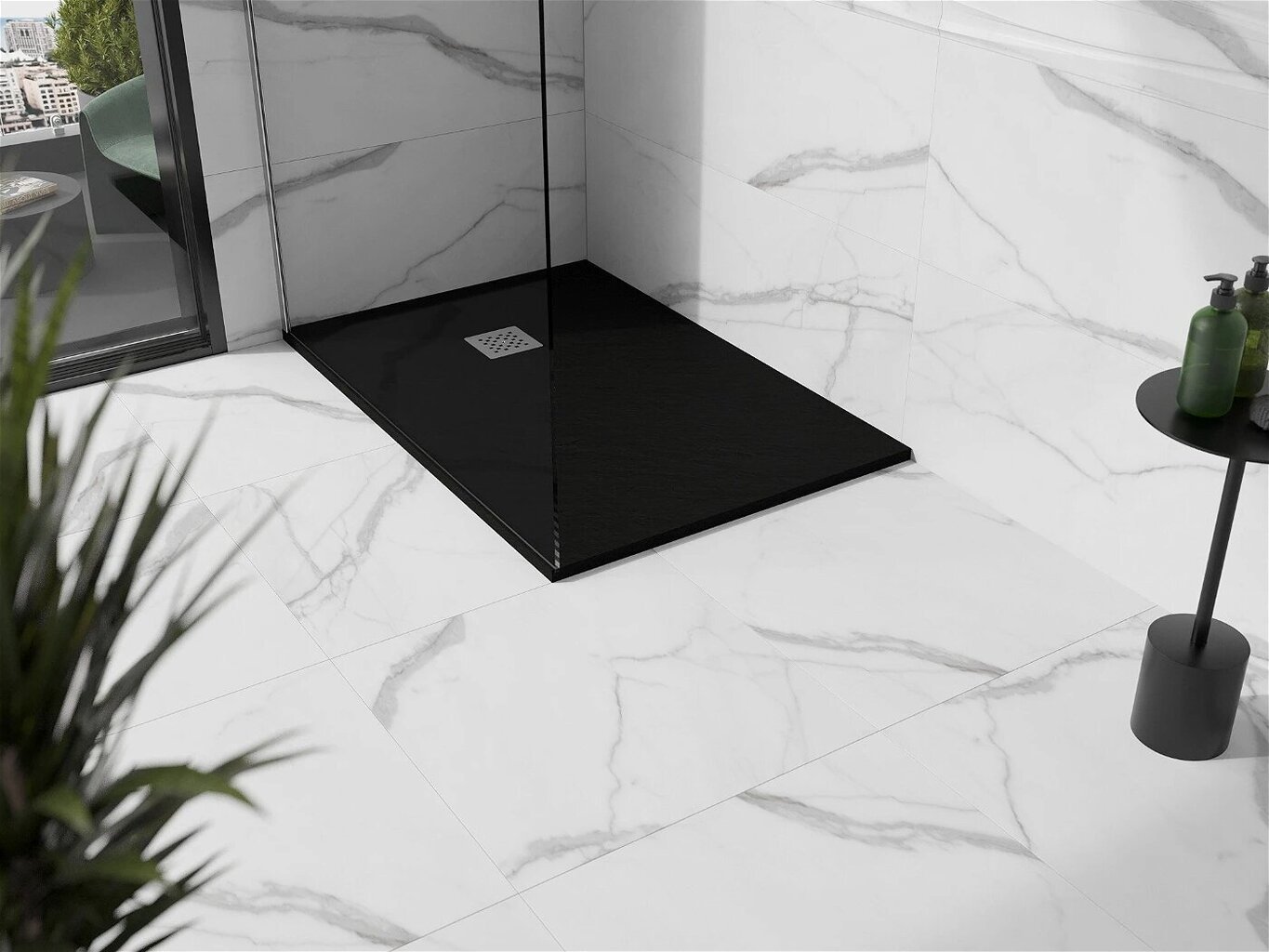 Suihkuallas Mexen Stone+ suorakulmainen, sifonilla, musta, 100x70,80,90 cm hinta ja tiedot | Suihkualtaat | hobbyhall.fi